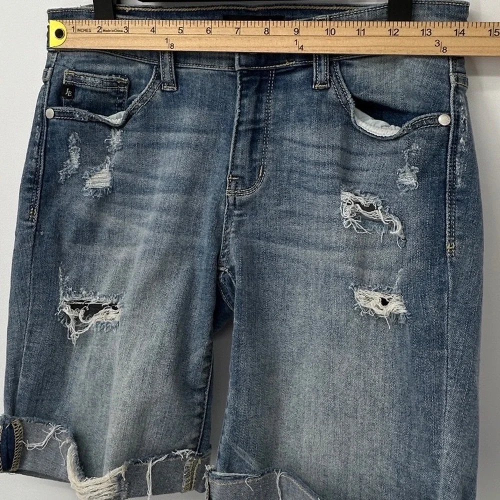 Judy Blue Distressed Denim Bermuda Shorts Light Wash Stretch JB182129LT Size S